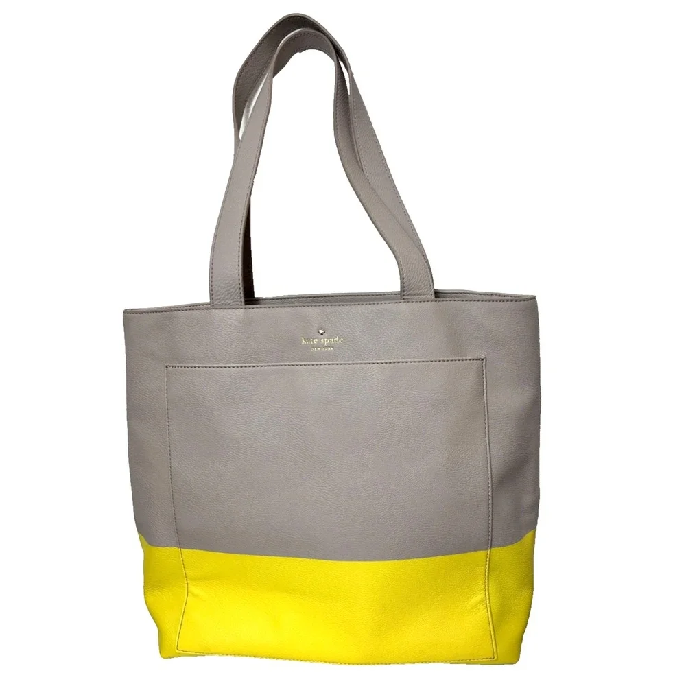 Kate Spade Lita Street Andrea Tote Bag Grey Yellow Colorblock Faux Leather EUC